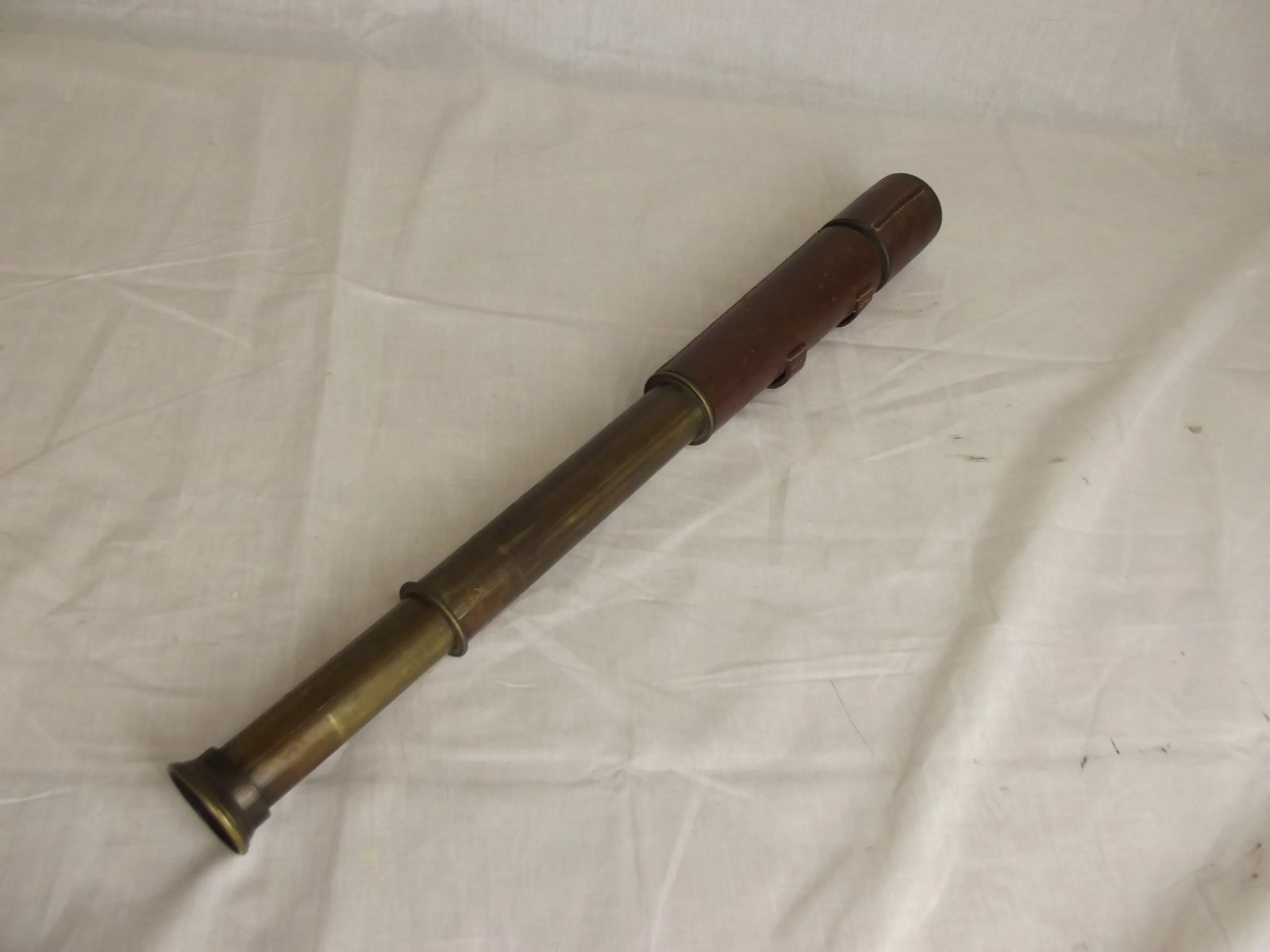 Early 20th Century Leather Bound Brass Two Draw Britannic By Broadhurst, Clarkson & Co.