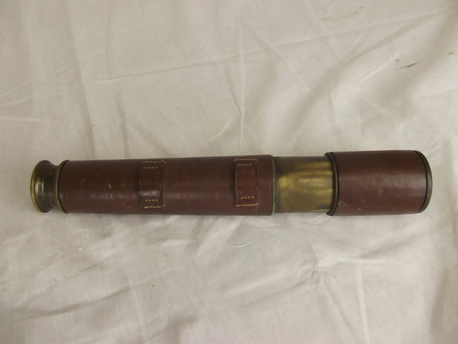 Early 20th Century Leather Bound Brass Two Draw Britannic By Broadhurst, Clarkson & Co.
