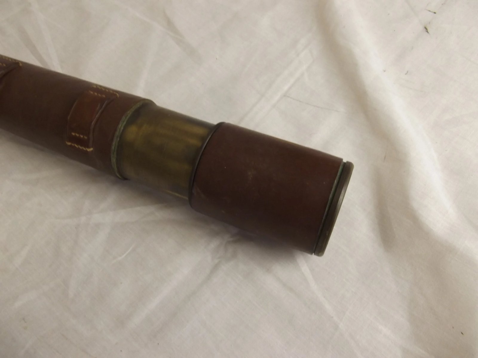 Early 20th Century Leather Bound Brass Two Draw Britannic By Broadhurst, Clarkson & Co.
