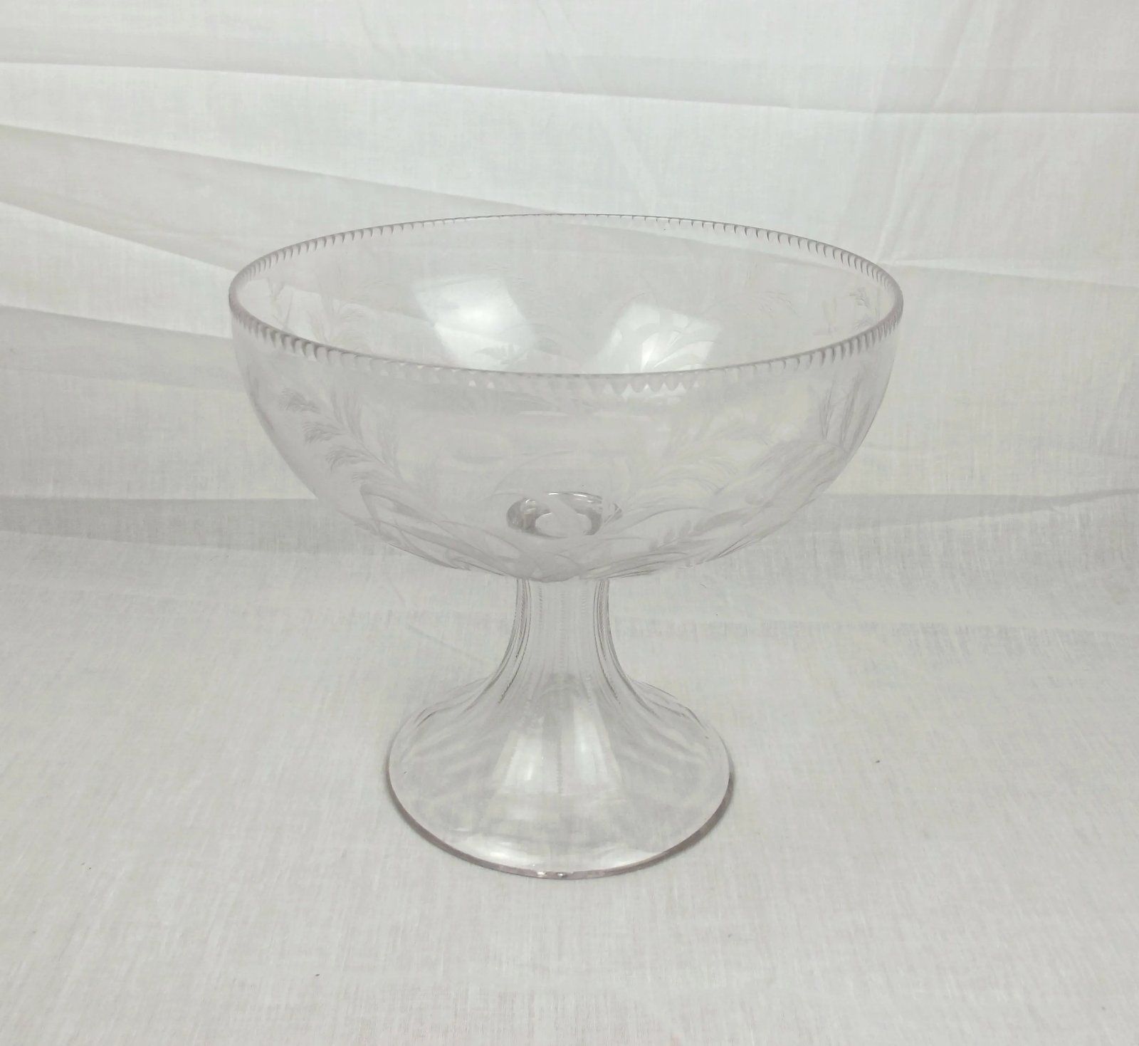 Early 20thC Etched Crystal Glass Comport Bowl