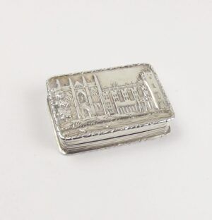 Early Victorian Silver Castle Top Newstead Abbey In Nottinghamshire Vinaigrette By Nathaniel Mills 1837