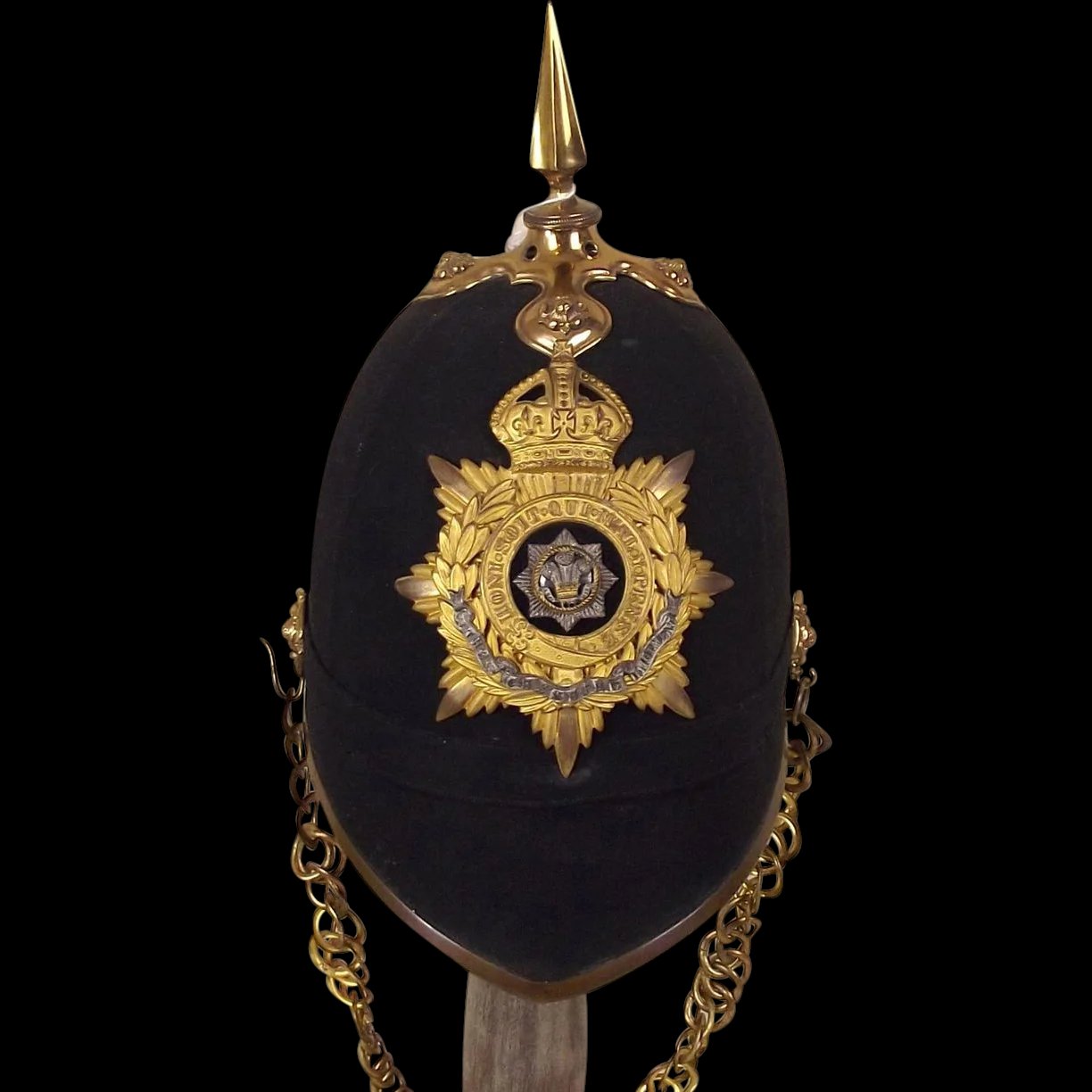 Edwardian Cheshire Regiment Spiked Black Cloth Spikehelmet