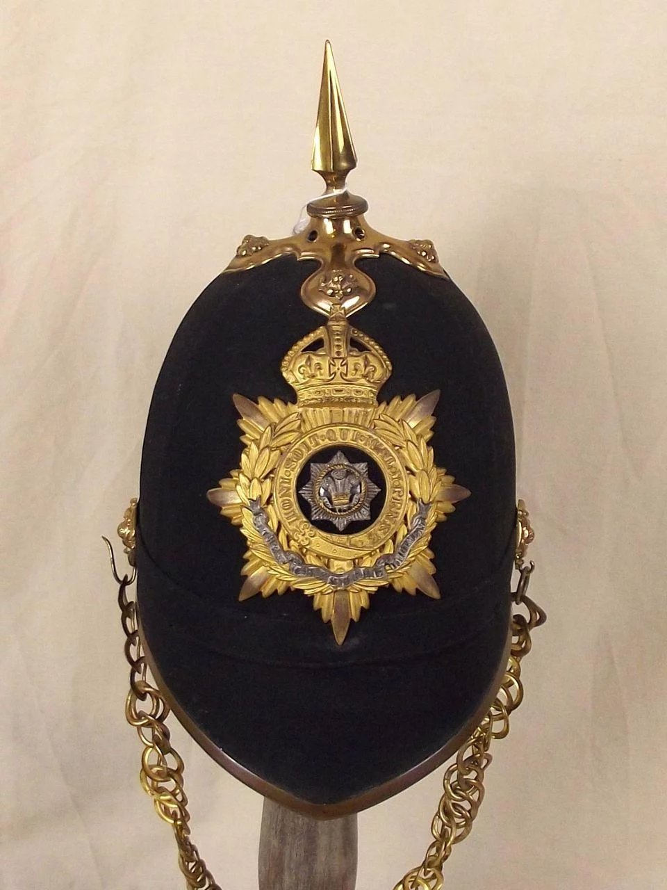 Edwardian Cheshire Regiment Spiked Black Cloth Spikehelmet - Image 2