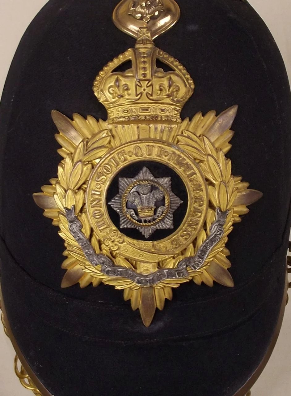 Edwardian Cheshire Regiment Spiked Black Cloth Spikehelmet - Image 3