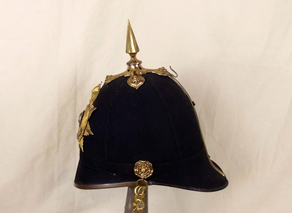 Edwardian Cheshire Regiment Spiked Black Cloth Spikehelmet - Image 4