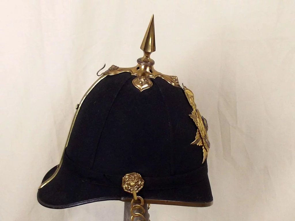Edwardian Cheshire Regiment Spiked Black Cloth Spikehelmet - Image 7