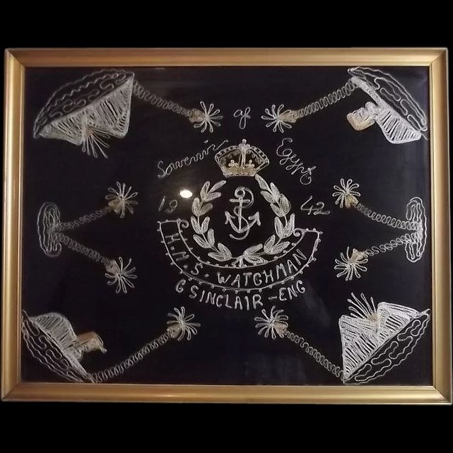 Egyptian Chain Stitched Picture From WW II - 1942 - HMS Watchman