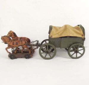 Elastolin Circa 1920 Field Wagon & 2 Horse Team