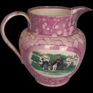 English c1830 Sunderland Garrison Ship's Jug 'Iron Bridge' & 'A Fair Wind'
