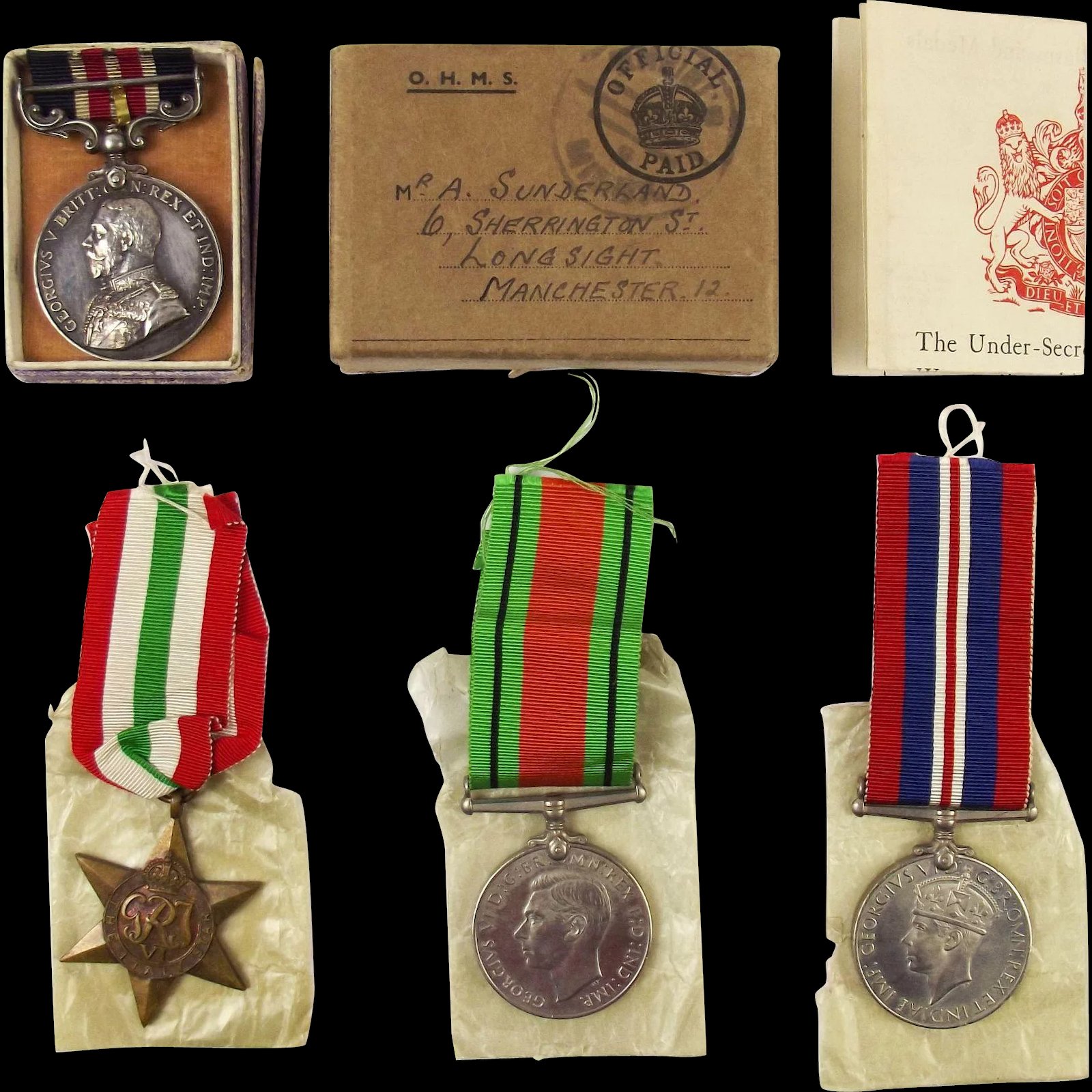 Father's Military Medal + Son's Italy Star, Defence Medal, British War Medal