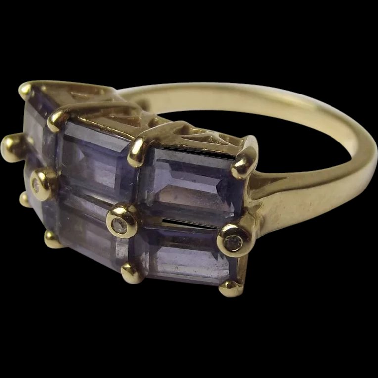 Fine 9ct Gold 6 Stone Amethyst Dress Ring UK Size N US 6¾