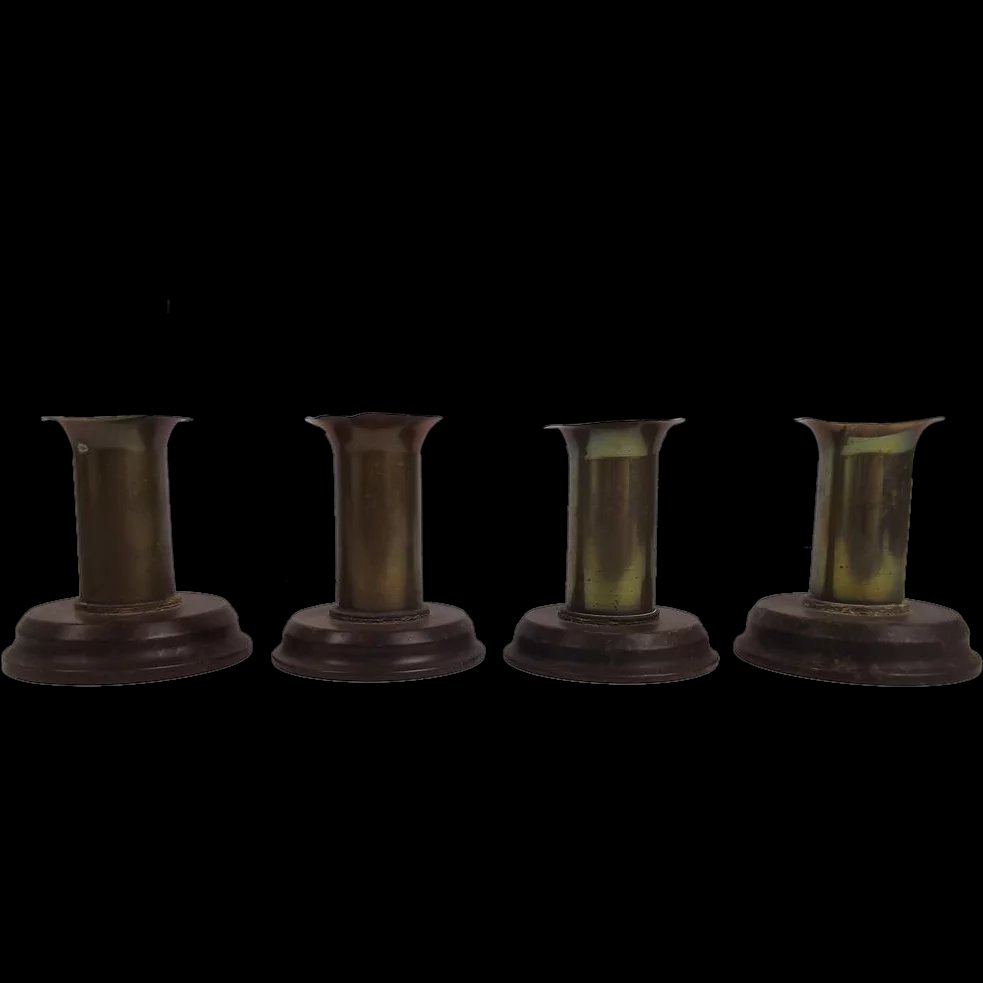 Four WWI Trench Art Candlesticks Of Brass & Bakelite