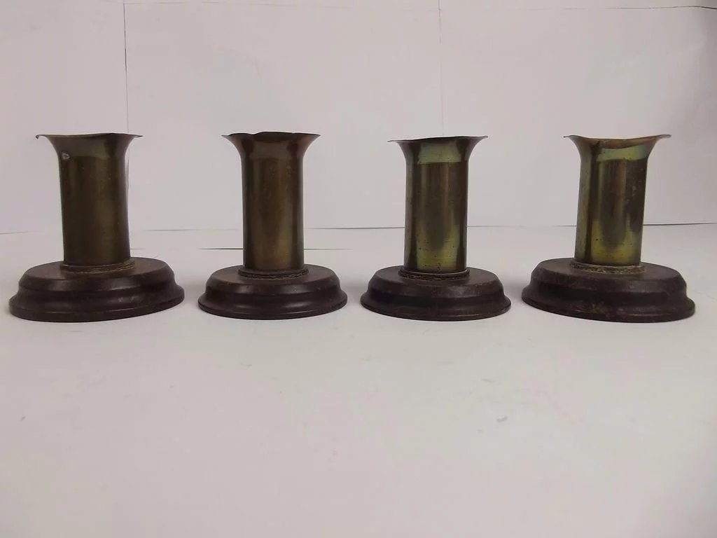 Four WWI Trench Art Candlesticks Of Brass & Bakelite - Image 2