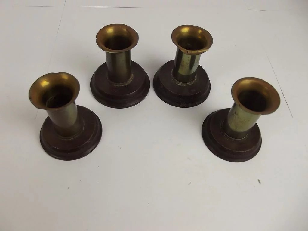 Four WWI Trench Art Candlesticks Of Brass & Bakelite - Image 3