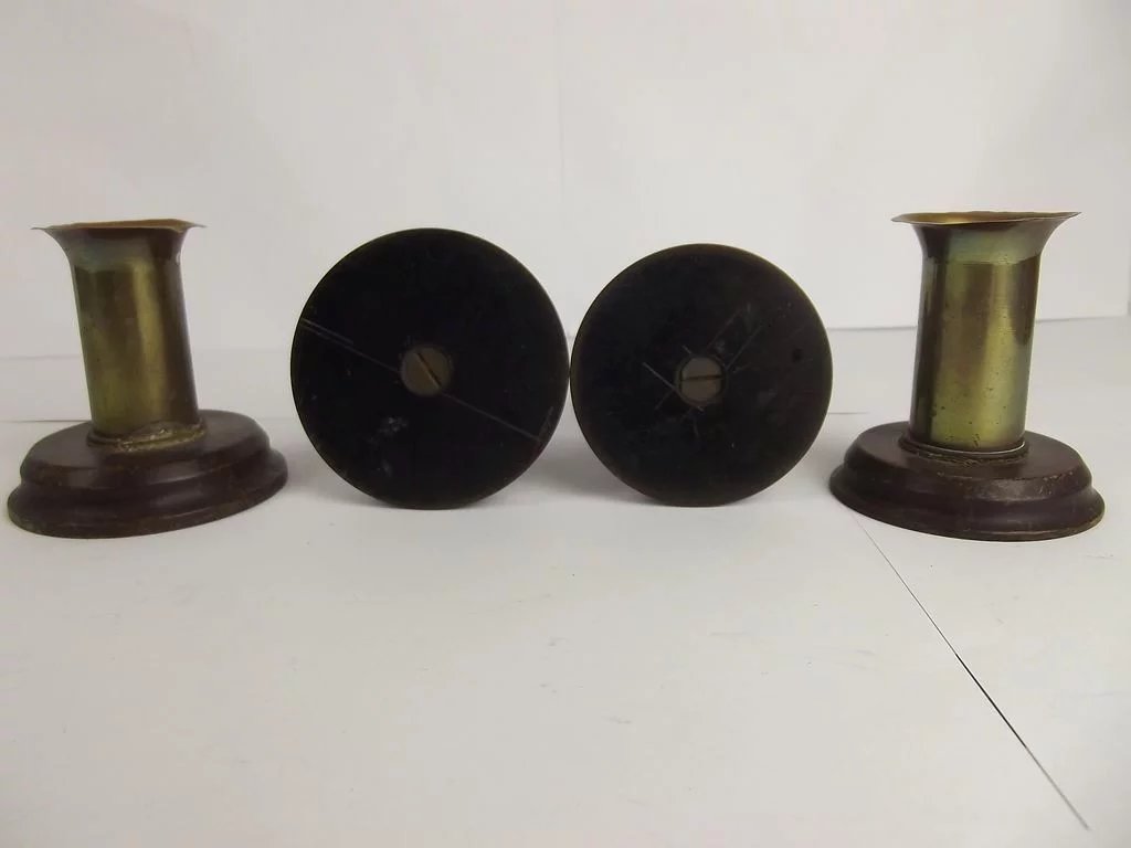 Four WWI Trench Art Candlesticks Of Brass & Bakelite - Image 4