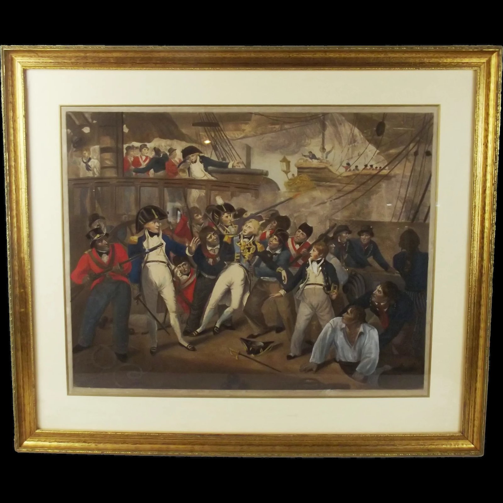 Framed Chromolithographic Print 'England Expects Everyman To Do His Duty' c1806 - Nelson - HMS Victory