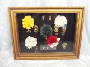 A Framed Display Of Fusilier Badges And Plumes