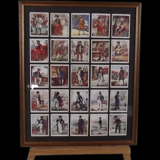 Framed Full Original Set Of 25 Player's "History Of Naval Dress" Cigarette Cards