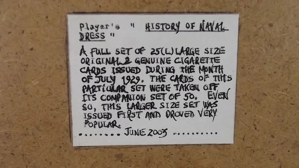 Framed Full Original Set Of 25 Player's "History Of Naval Dress" Cigarette Cards - Image 7