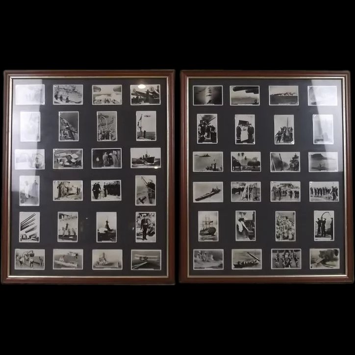 Framed Full Set Of Original 48 Pattreiouex "The Navy" Cigarette Cards 1939