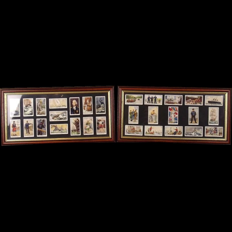 Framed Full Set Of Original R.J.Hills Nautical Songs 30 Cigarette Cards 1937