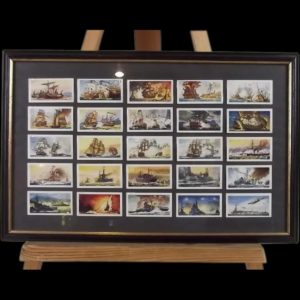 Framed Full Set of Original Sweetule "Naval Battles" Cigarette Cards 1959