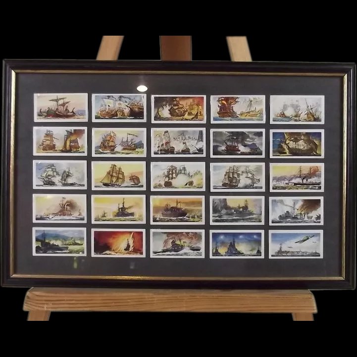 Framed Full Set of Original Sweetule "Naval Battles" Cigarette Cards 1959