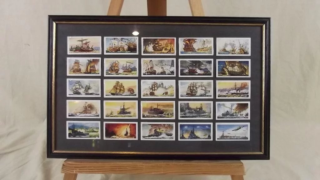 Framed Full Set of Original Sweetule "Naval Battles" Cigarette Cards 1959 - Image 2