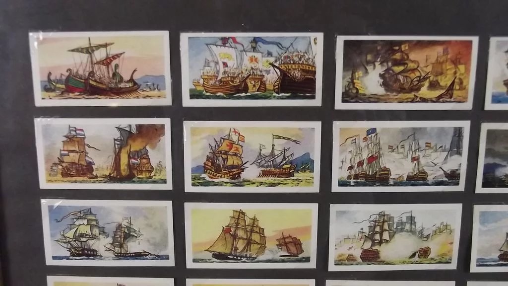 Framed Full Set of Original Sweetule "Naval Battles" Cigarette Cards 1959 - Image 3