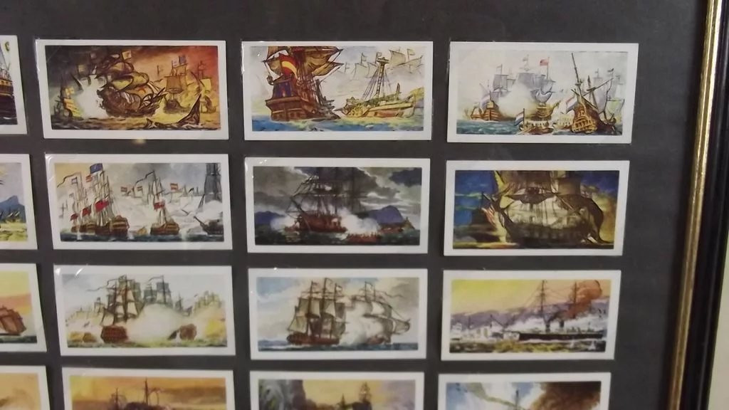 Framed Full Set of Original Sweetule "Naval Battles" Cigarette Cards 1959 - Image 4
