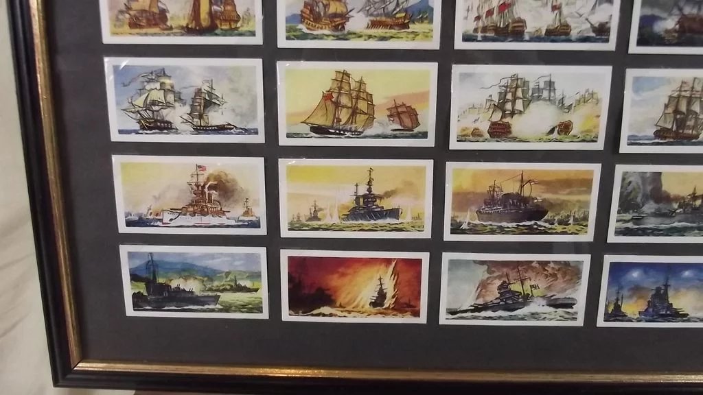 Framed Full Set of Original Sweetule "Naval Battles" Cigarette Cards 1959 - Image 5
