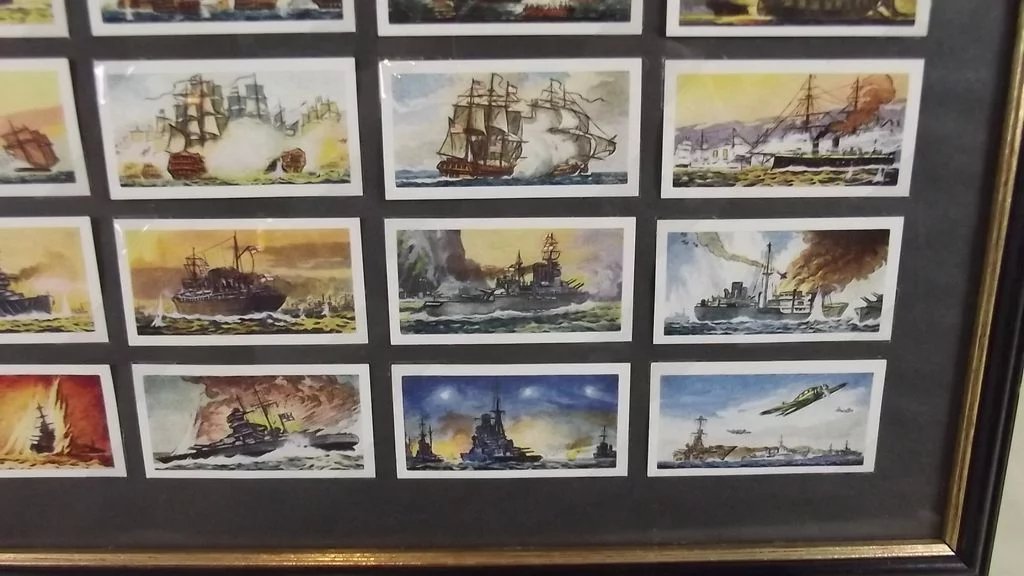 Framed Full Set of Original Sweetule "Naval Battles" Cigarette Cards 1959 - Image 6
