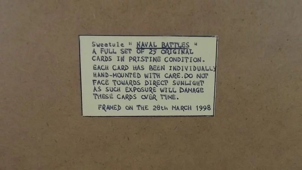 Framed Full Set of Original Sweetule "Naval Battles" Cigarette Cards 1959 - Image 8