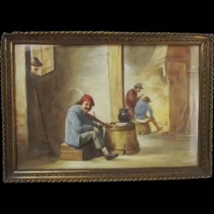 Framed Miniature Painting Of A Tavern Scene After David Teniers The Younger
