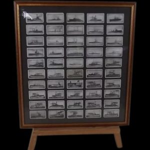 Framed Original Full Set Of 50 Stephen Mitchell "British Warships" Cigarette Cards 1915