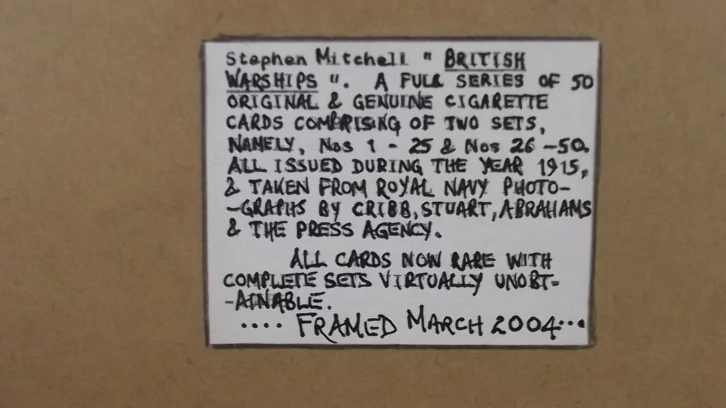 Framed Original Full Set Of 50 Stephen Mitchell "British Warships" Cigarette Cards 1915 - Image 3