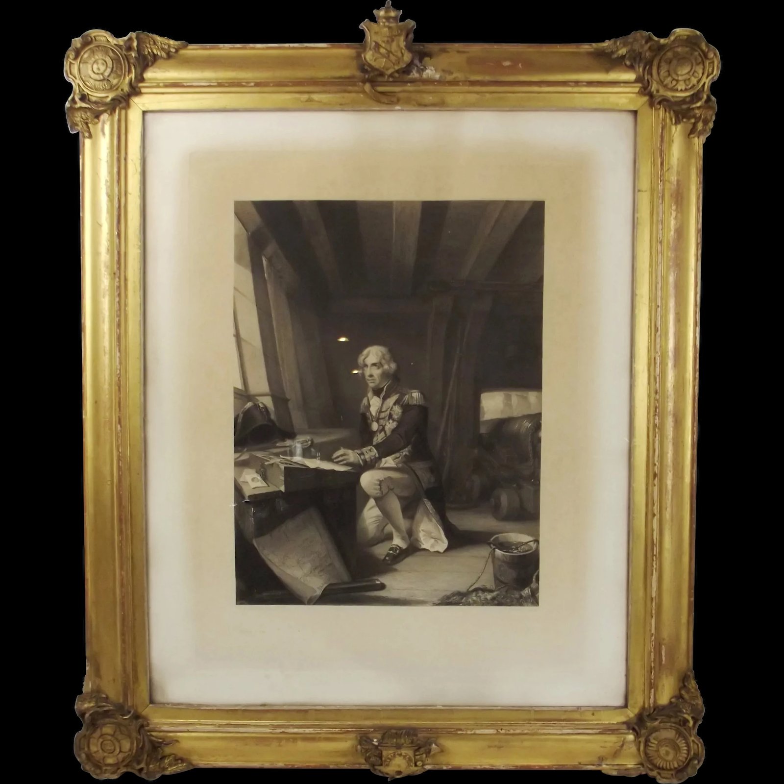 Framed Print - Nelson At Prayer, On Going Into Battle At Trafalgar c1850's