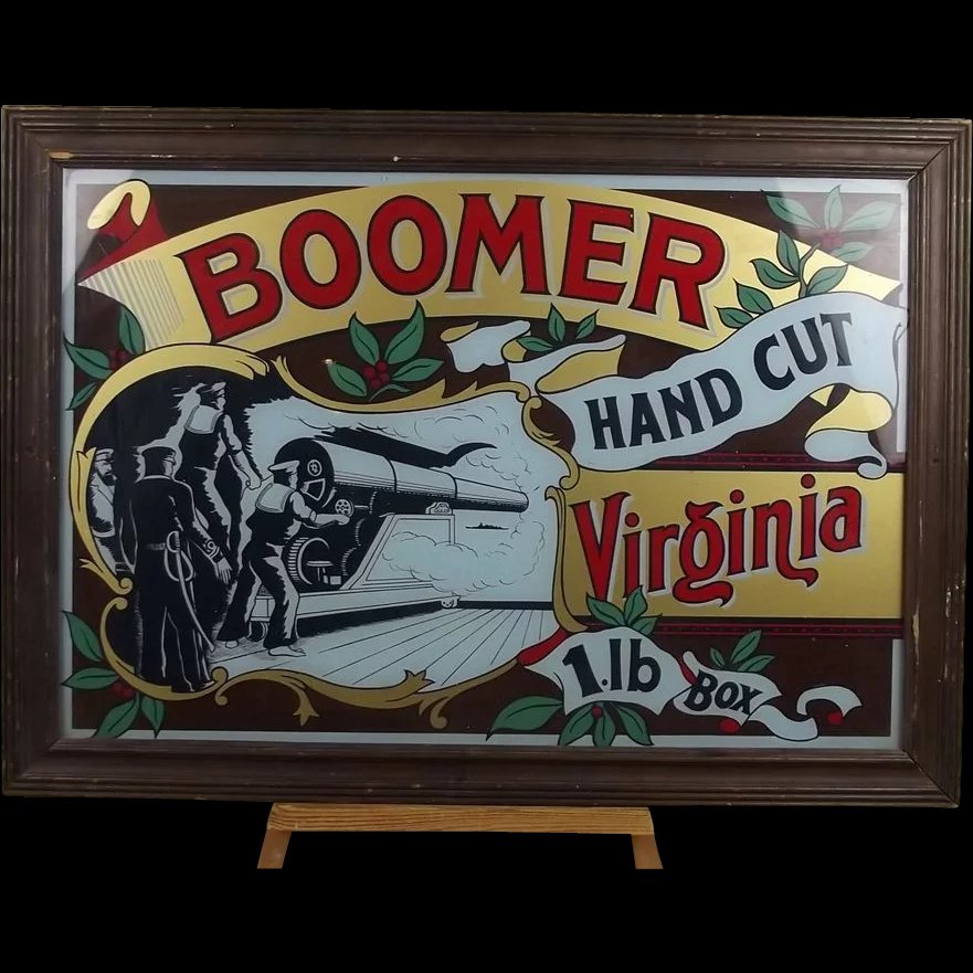 Framed Pub Tobacco Advertising Sign Boomer Hand Cut Virginia
