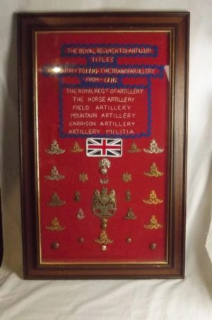 Framed Royal Regiment Of Artillery Badge Collection