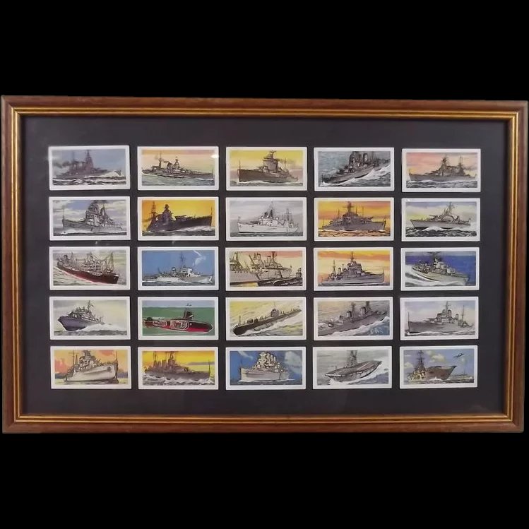 Framed Set Of Original 25 Rington's "Ships Of The Royal Navy" Cigarette Cards