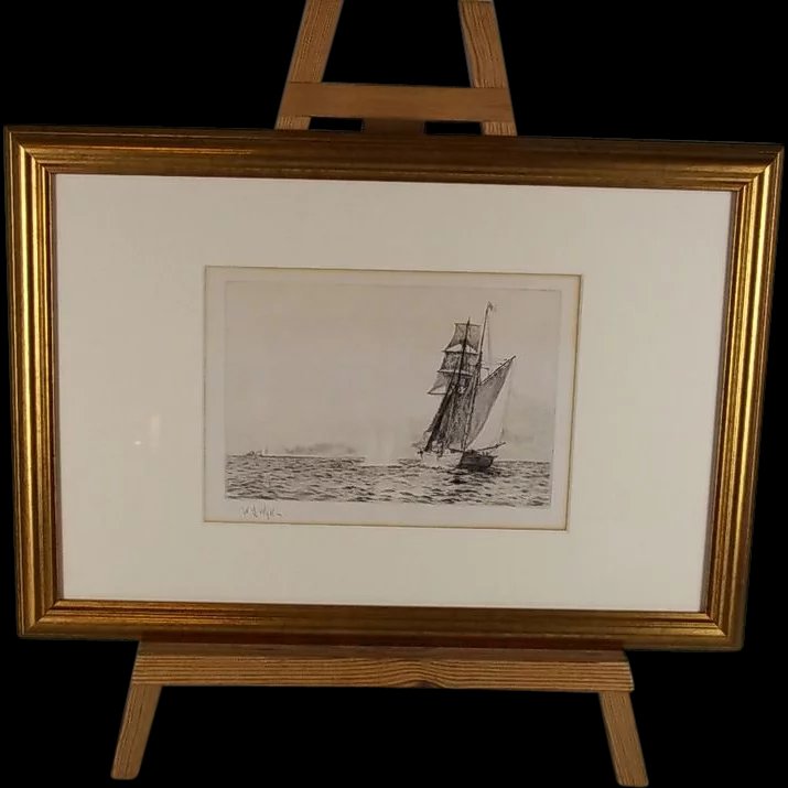 Framed W.L.Wyllie Etching "Naval Engagement Of The Q Ship Probus"