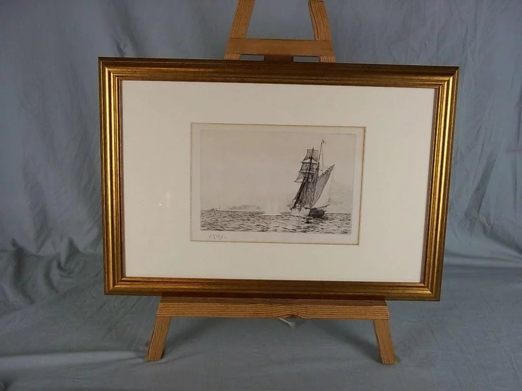 Framed W.L.Wyllie Etching "Naval Engagement Of The Q Ship Probus" - Image 2