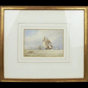 Framed Watercolour Sailing Ships Off Coast By James Wilson Carmichael 1800-1868