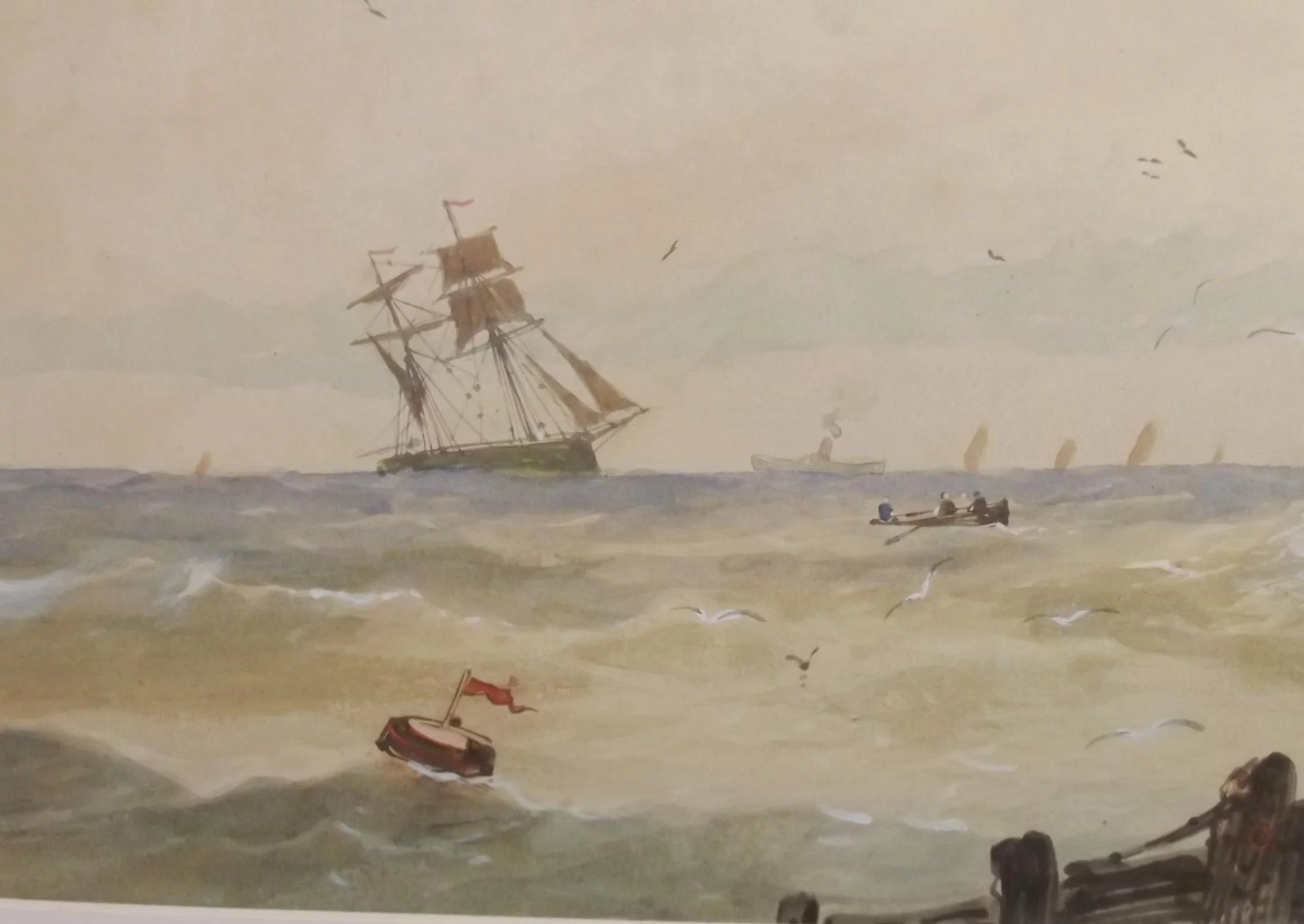 Framed “Off Calais” in the style of Thomas Bush Hardy - Image 5