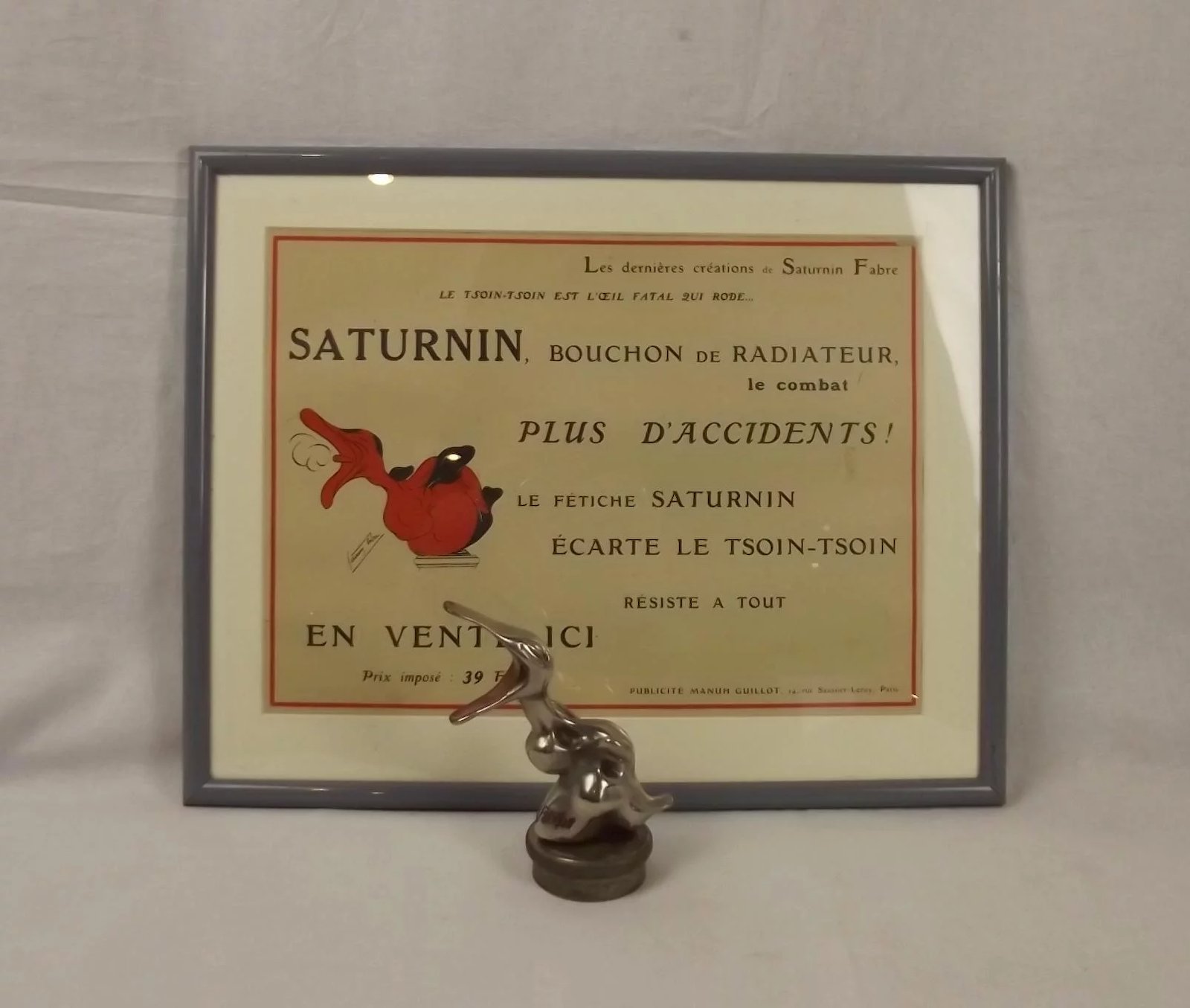 French Duck Car Hood Ornament With Publicity Poster - Image 2