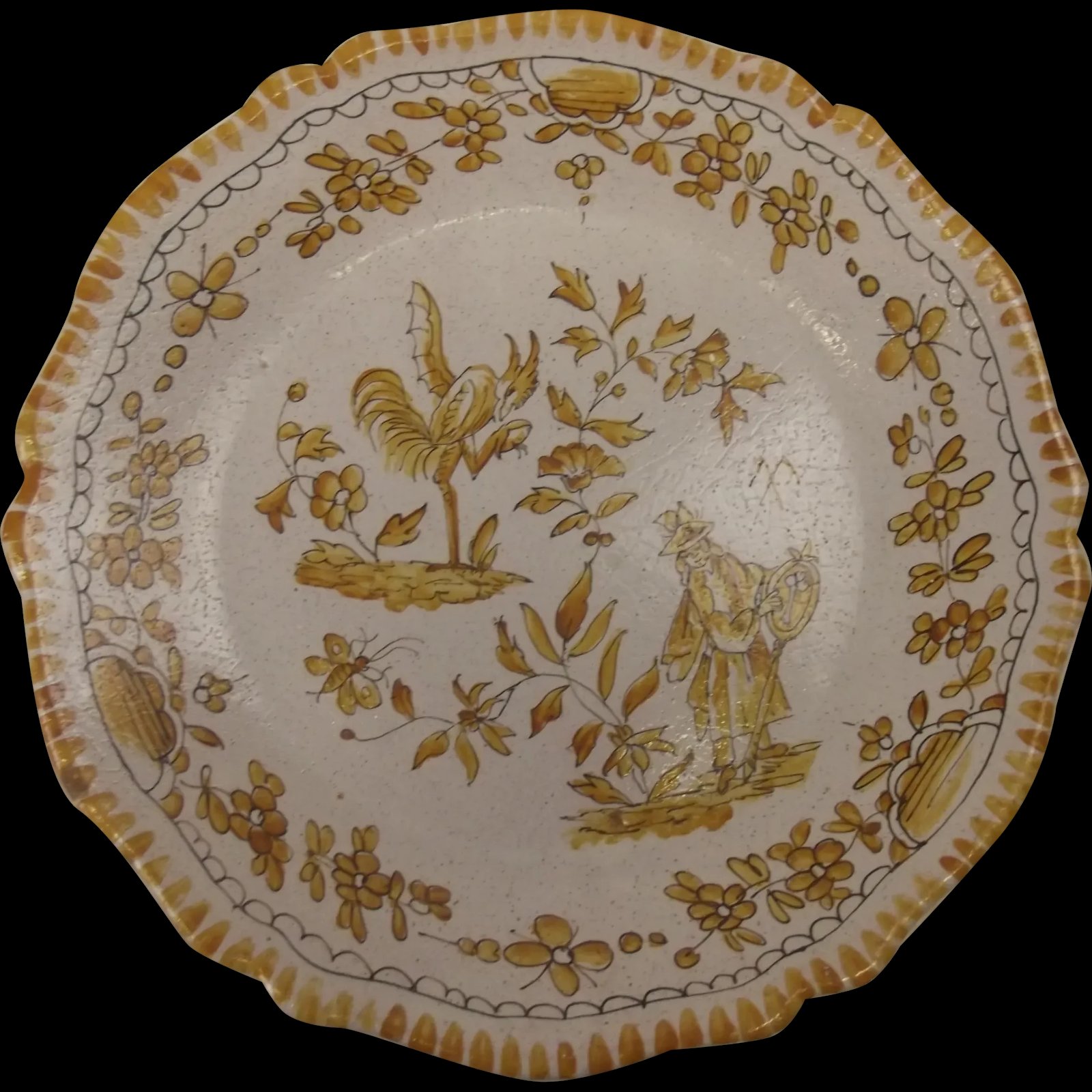 French Faience Plate c1800 Bird & Flowers