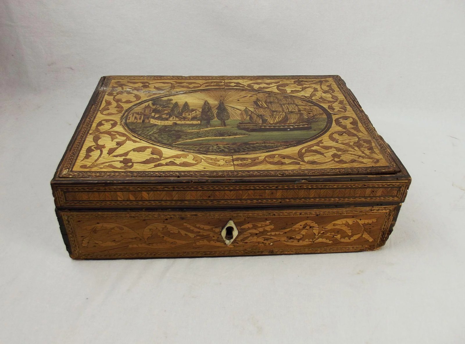 French Prisoner Of War Straw Work Decorated Writing Box c1810 - Image 2