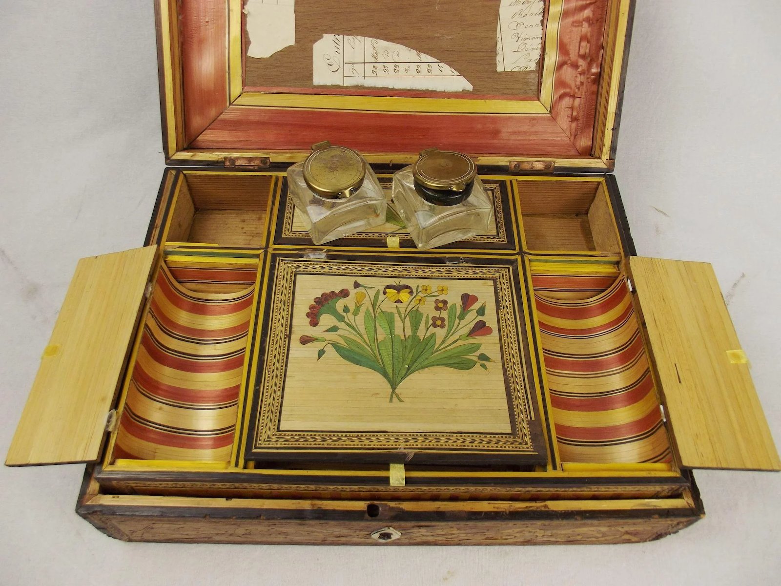 French Prisoner Of War Straw Work Decorated Writing Box c1810 - Image 5