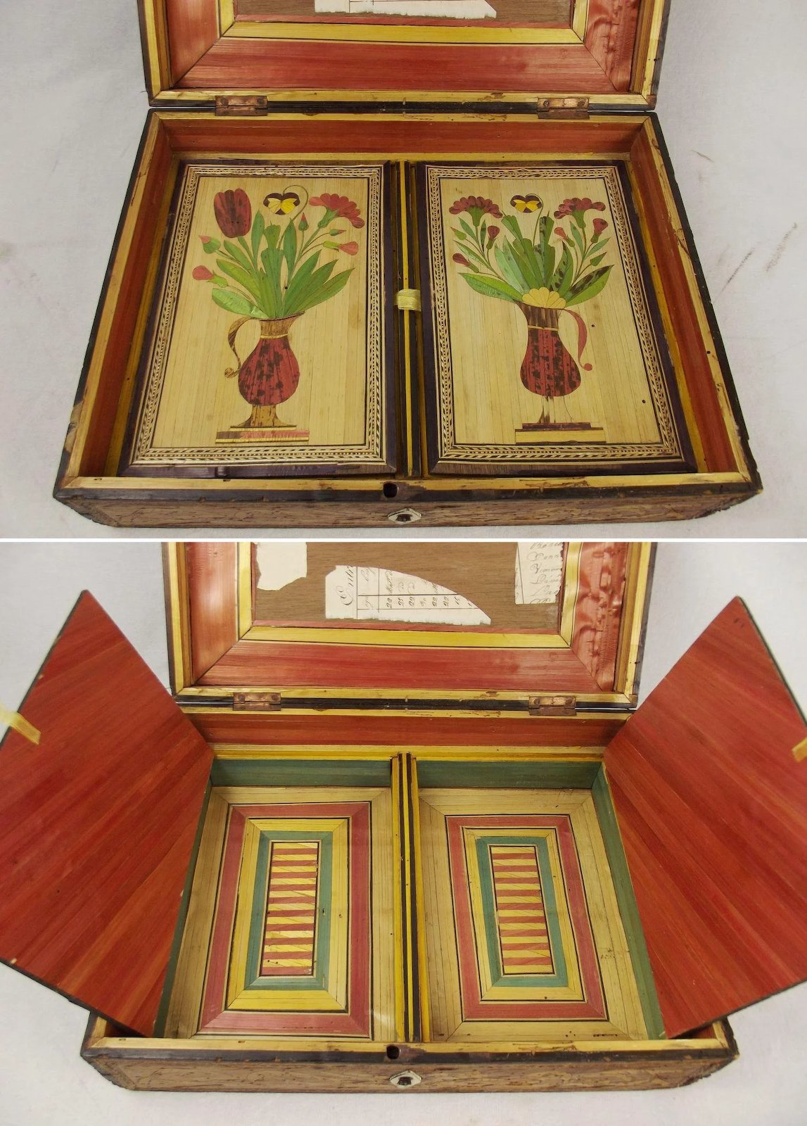 French Prisoner Of War Straw Work Decorated Writing Box c1810 - Image 6