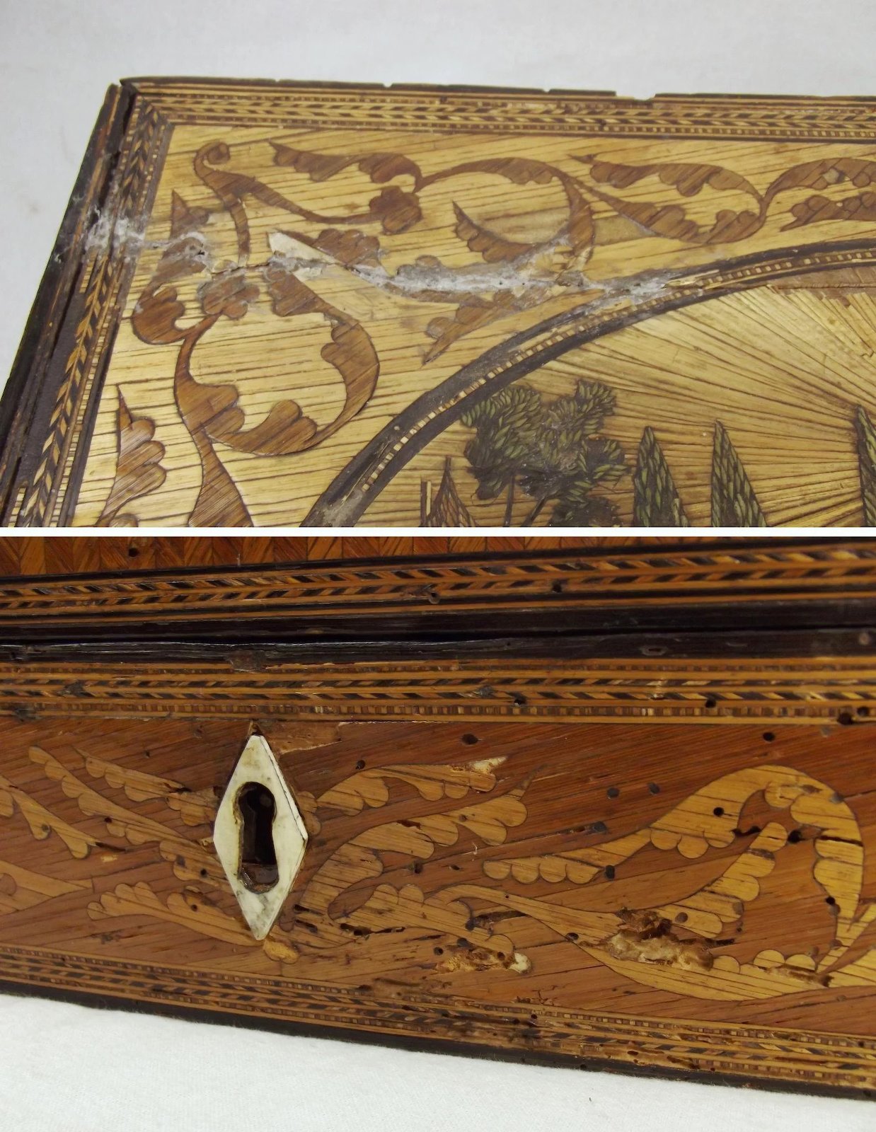French Prisoner Of War Straw Work Decorated Writing Box c1810 - Image 8